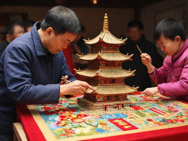 九游体育网站_ 传统技艺“宝塔滚绣”比赛，文化融合的视觉盛宴